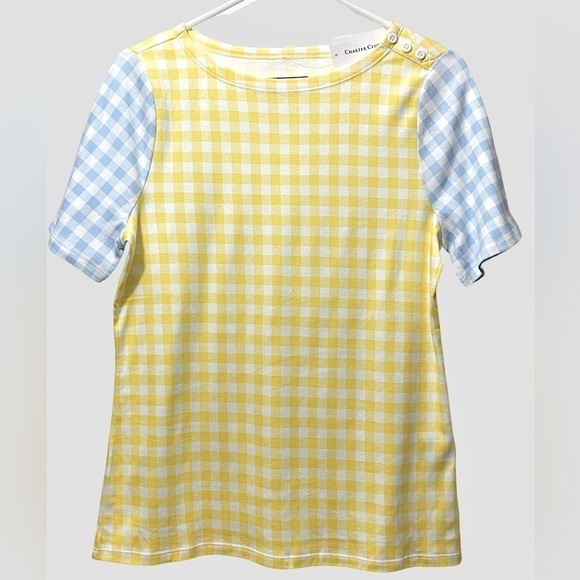 NWT, Charter Club, Yellow Checkered Boat Tee - Picture 2 of 3